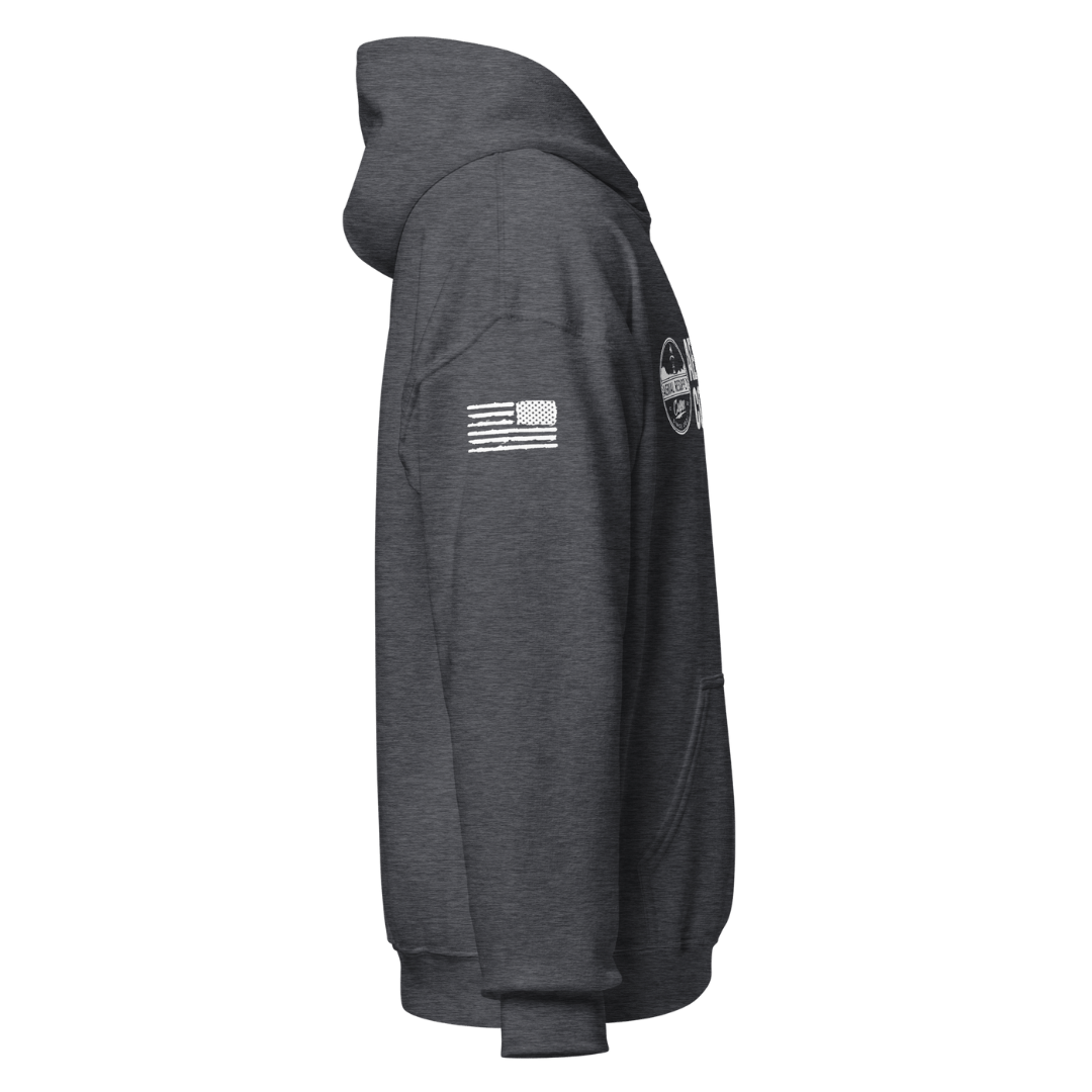 Aerial Resupply Coffee Company Logo black hoodie sweatshirt. Veteran Owned