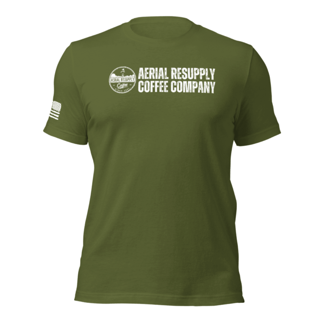 Aerial Resupply Coffee Company Logo Tshirt premium bella canvas military green front