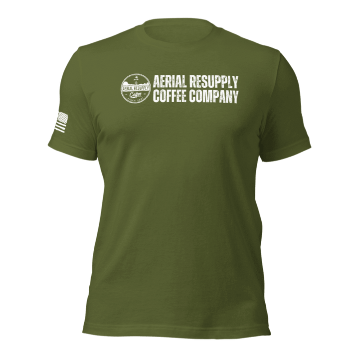 Aerial Resupply Coffee Company Logo Tshirt premium bella canvas military green front