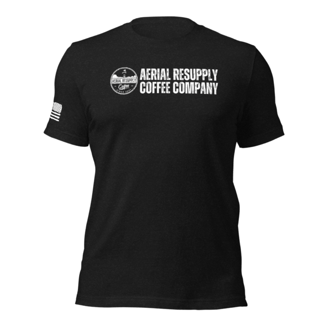 Aerial Resupply Coffee Company Logo Tshirt premium bella canvas spectre black front
