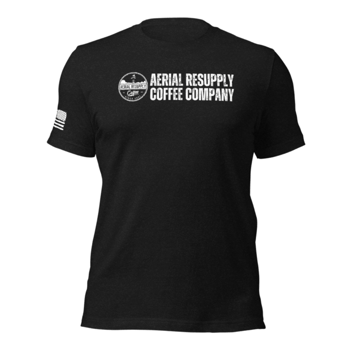 Aerial Resupply Coffee Company Logo Tshirt premium bella canvas spectre black front