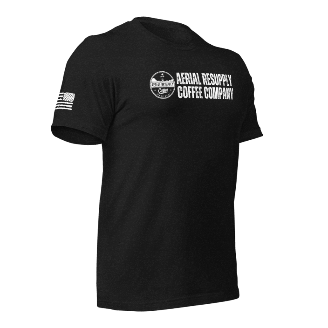 Aerial Resupply Coffee Company Logo Tshirt premium bella canvas spectre black front side