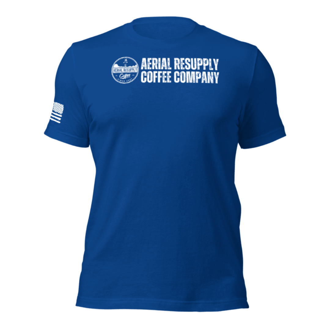 Aerial Resupply Coffee Company Logo Tshirt premium bella canvas infantry blue front