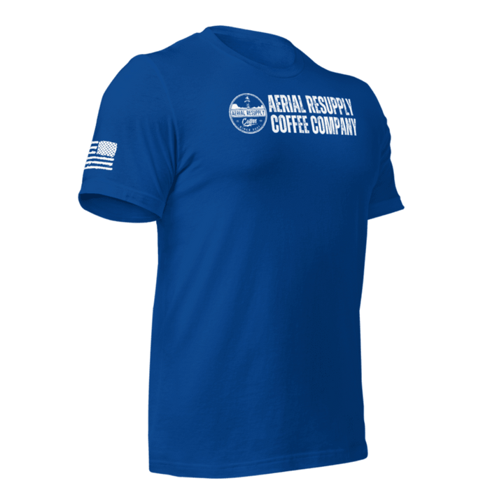 Aerial Resupply Coffee Company Logo Tshirt premium bella canvas infantry blue front side