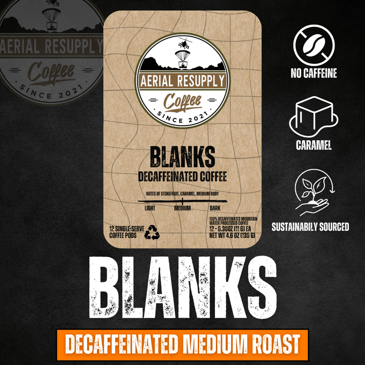 Blanks Decaffeinated Mountain Water Processed single serving pods k-cups coffee