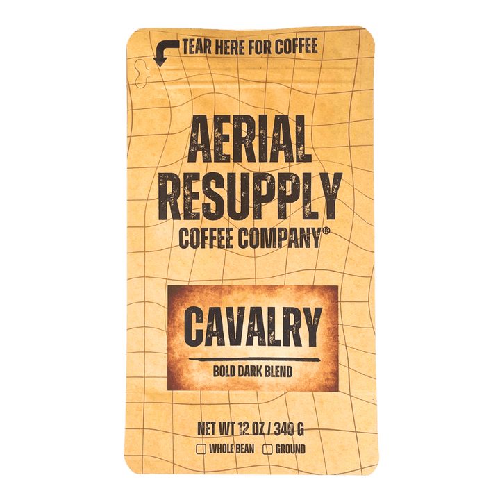 Cavalry Dark Roast premium blend of robusta and colombian coffee available in whole bean or preground twelve ounce bag. buy now online or at our store in charlottesville virginia