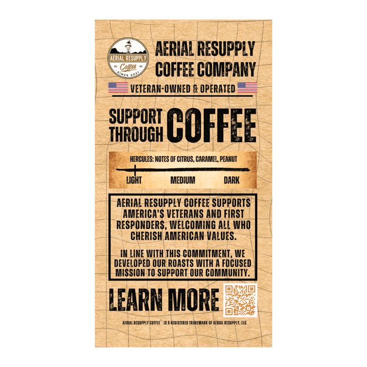 Hercules blond light roast from Aerial Resupply Coffee premium and gourmet whole bean and preground brazilian and robusta bean coffee. Buy online or in our store in Charlottesville Virginia