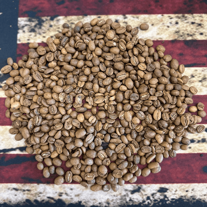 Lifeline premium colombian light roast whole bean coffee on an american flag. Free shipping available.