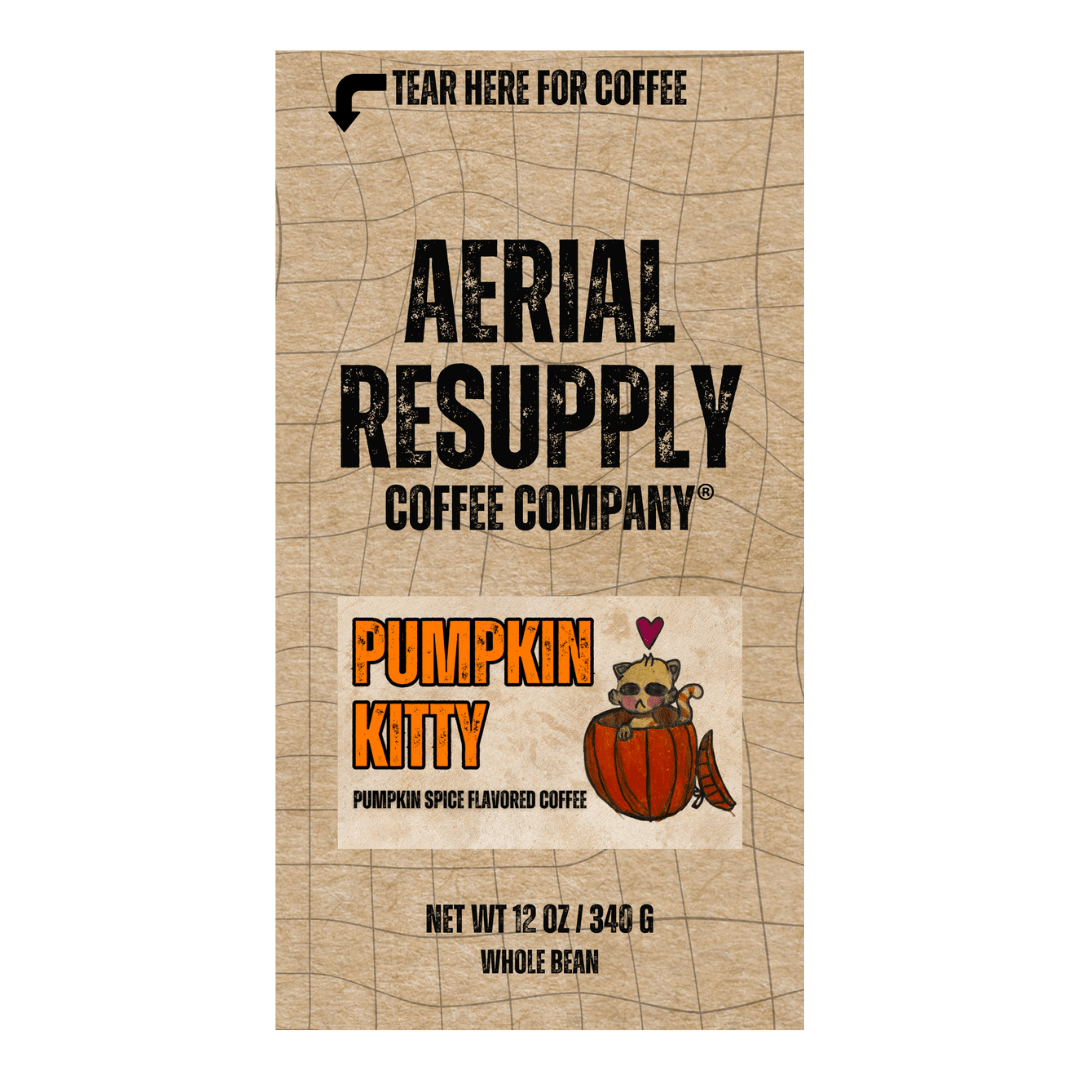 Pumpkin Spice Pumpkin Kitty flavored coffee aerial resupply coffee whole bean and ground premium and gourmet coffee for sale online and in charlottesville virginia