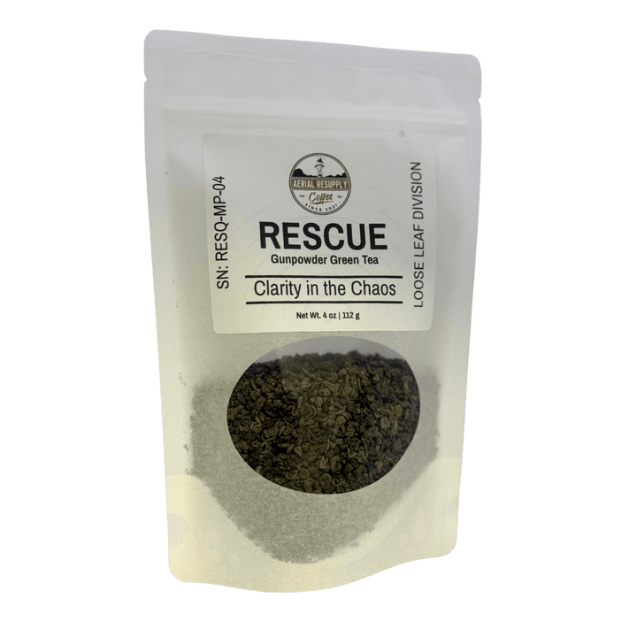 Rescue Gunpowder Green Tea package on a white background