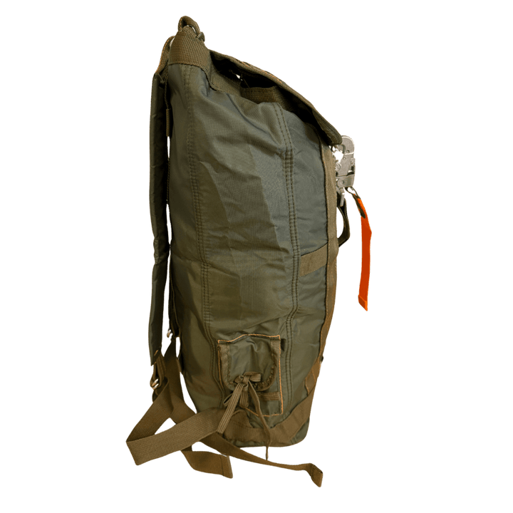 ARC Tactical Parachute Backpack, green. Veteran Owned. side view