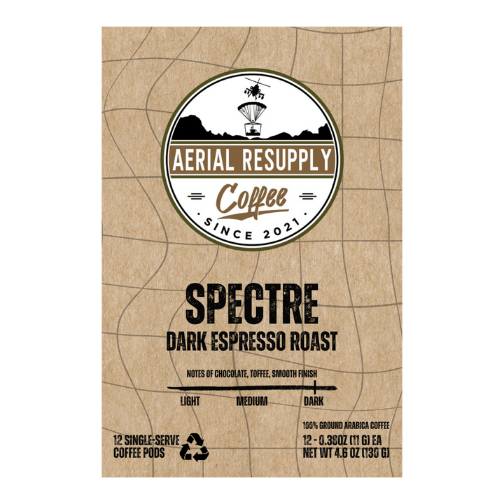 Spectre Dark Espresso Roast premium K-cups single serving pods from Aerial Resupply Coffee buy now online
