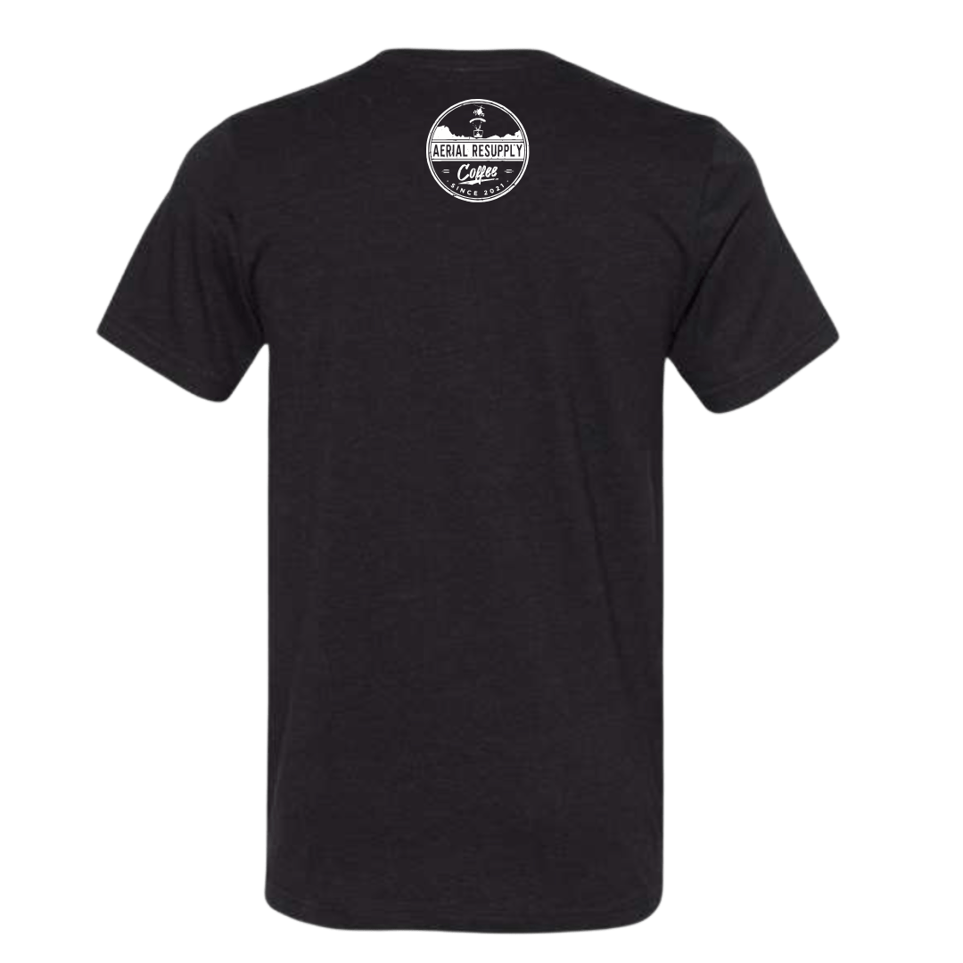 Black tshirt with logo on back of shirt