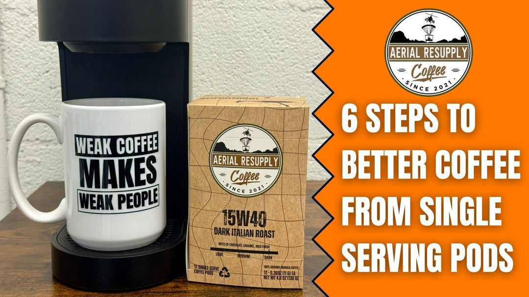 A coffee mug in a keurig machine with 15W40 single serving pods next to it. 