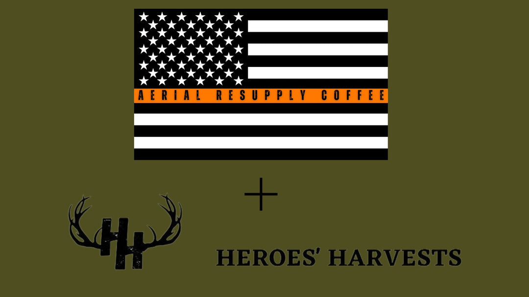 aerial resupply coffee American flag logo and heroes harvest logo