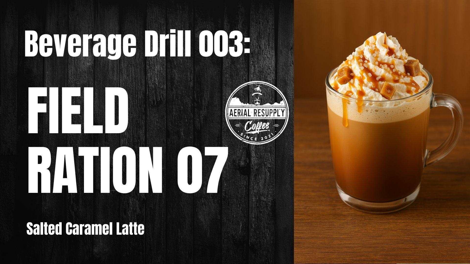 A coffee drink with white text and black background