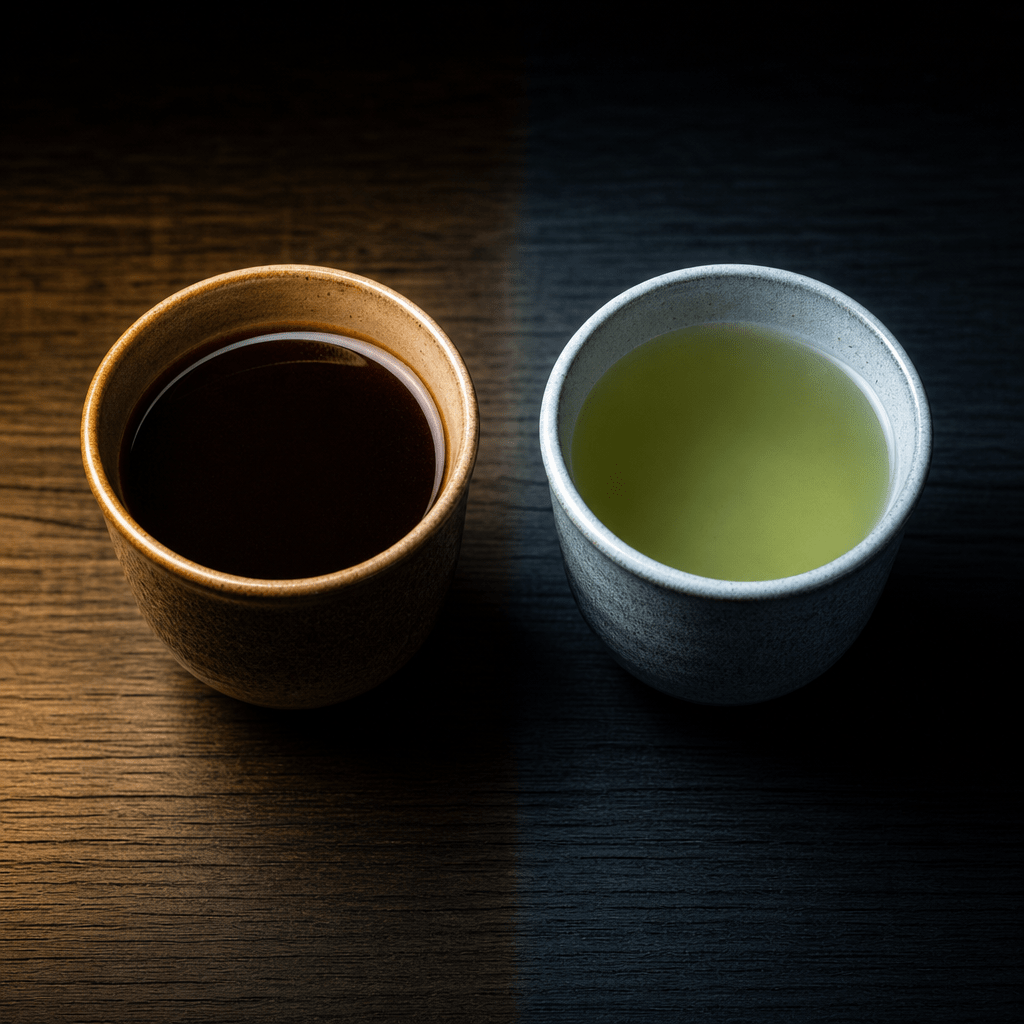 Coffee and tea cups side by side comparison