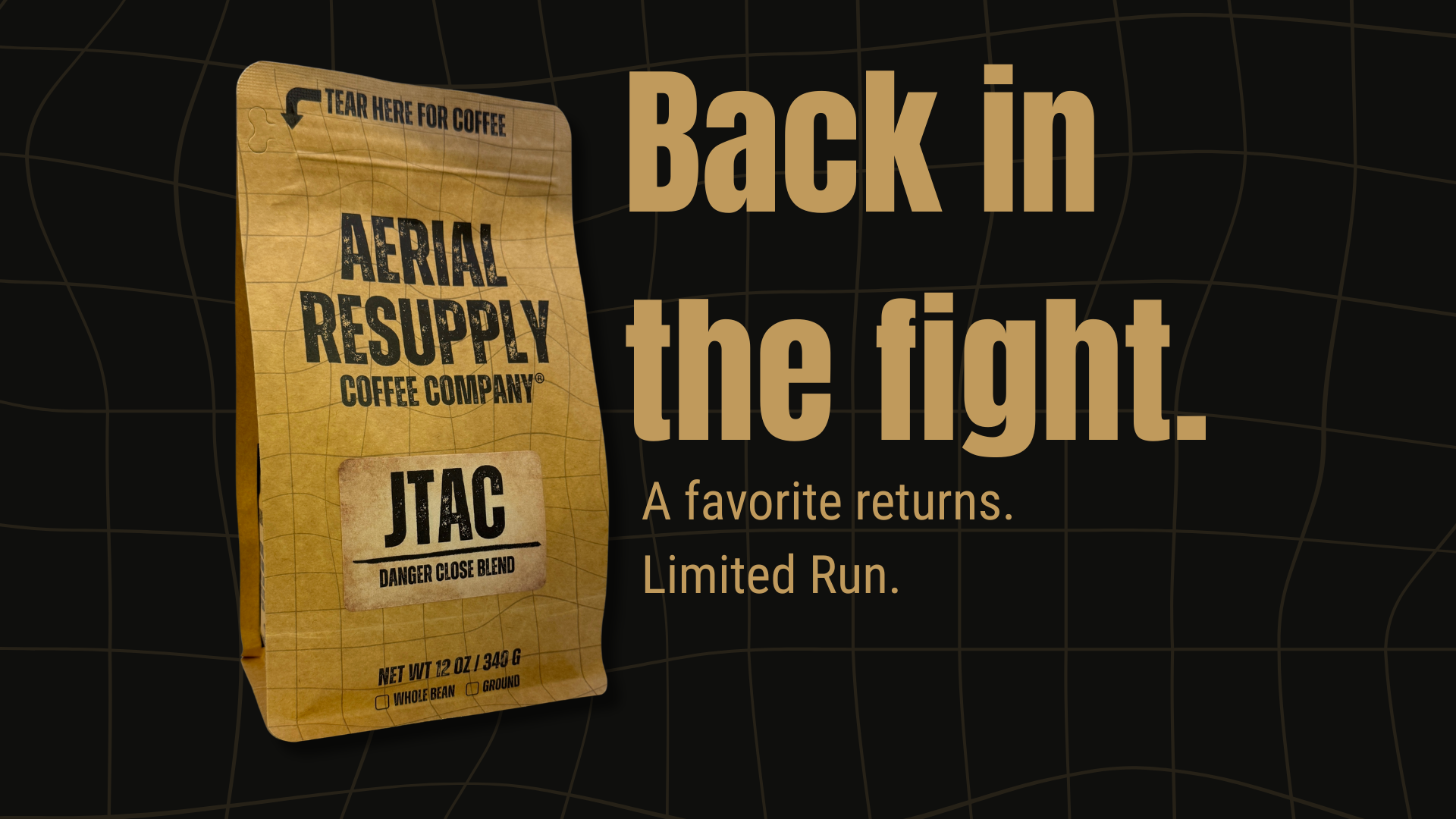 JTAC coffee return bag coffee on a net background with text