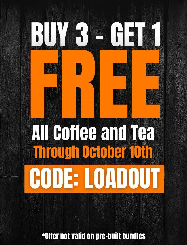 Promotional sign for a coffee shop offer with text on a black background