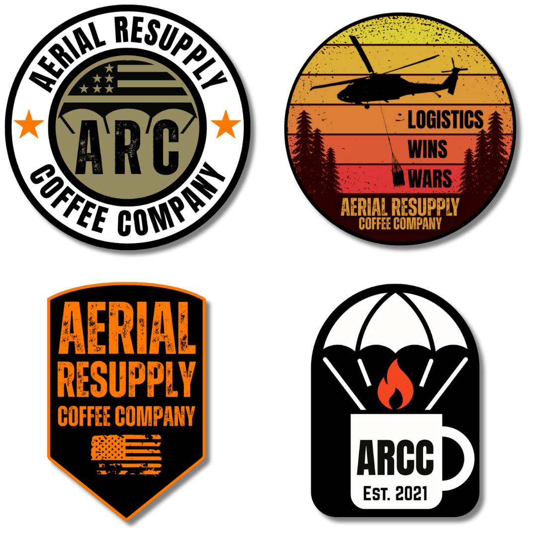 Four logos for Aerial Resupply Coffee Company on a white background