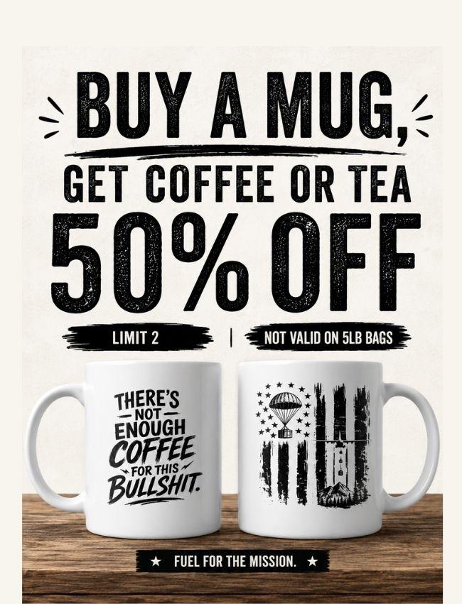 mug promotion banner with text