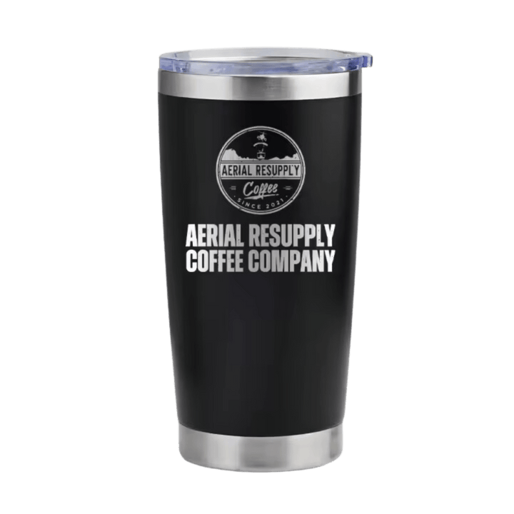 Aerial Resupply Coffee Laser Engraved 20 ounce stainless steel tumbler