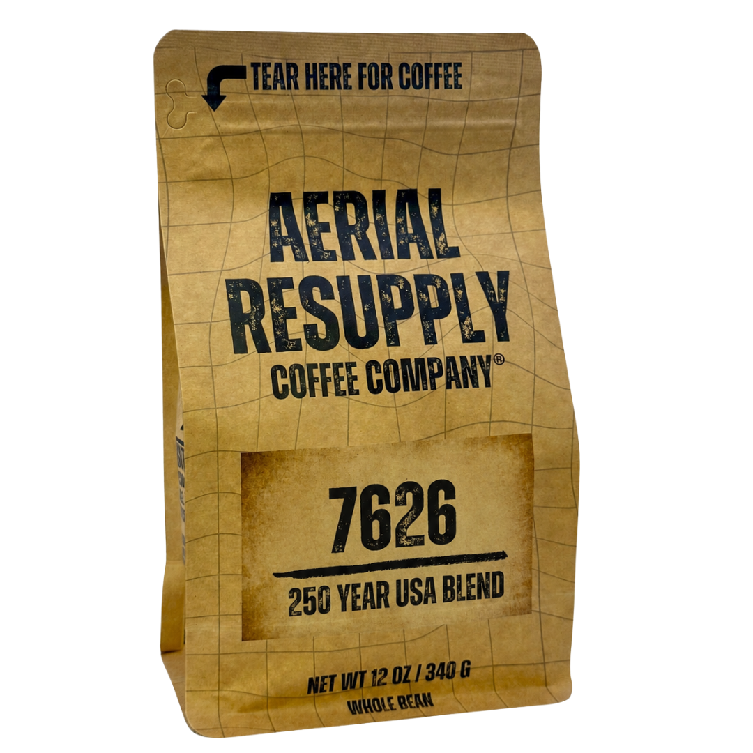 Coffee bag from Aerial Resupply Coffee Company on a white background
