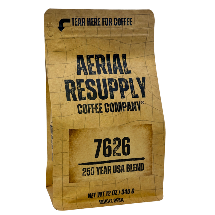 Coffee bag from Aerial Resupply Coffee Company on a white background