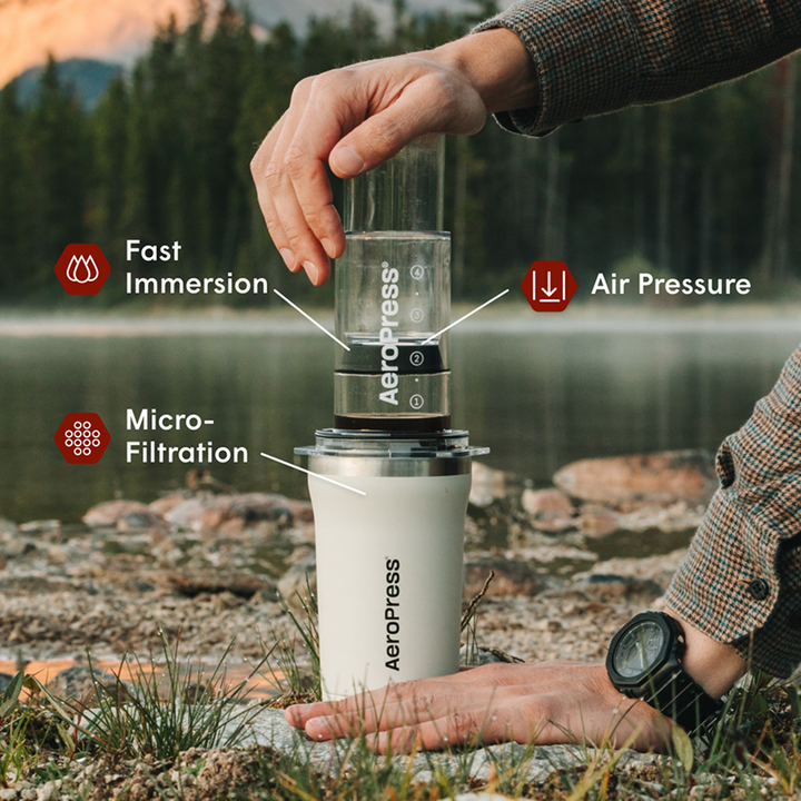 AeroPress Go Plus travel tumbler and press
