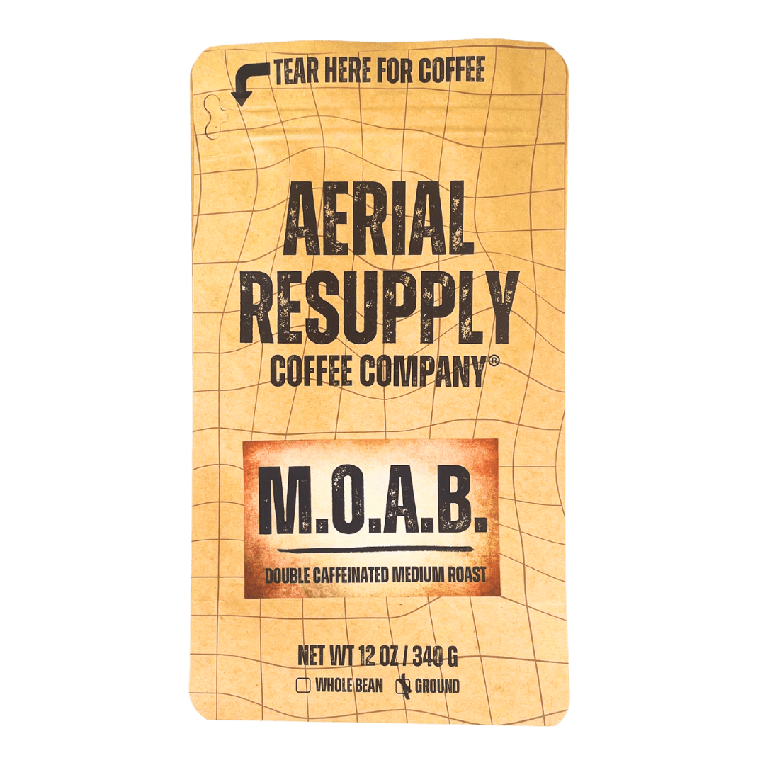 MOAB Double Caffeinated Robusta medium roast premium whole bean or preground premium coffee. Veteran owned.