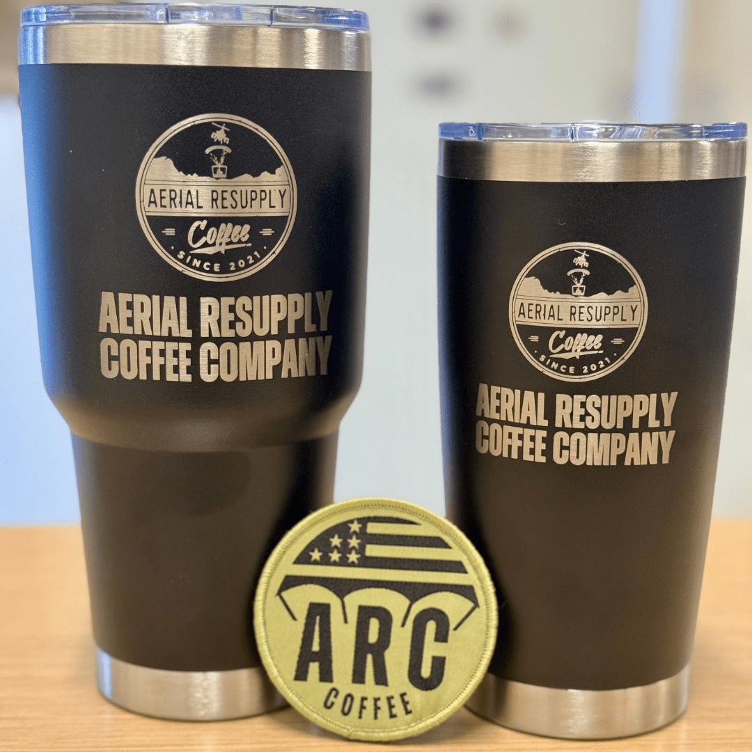 Aerial Resupply Coffee 20 and 30 ounce stainless steel tumbler