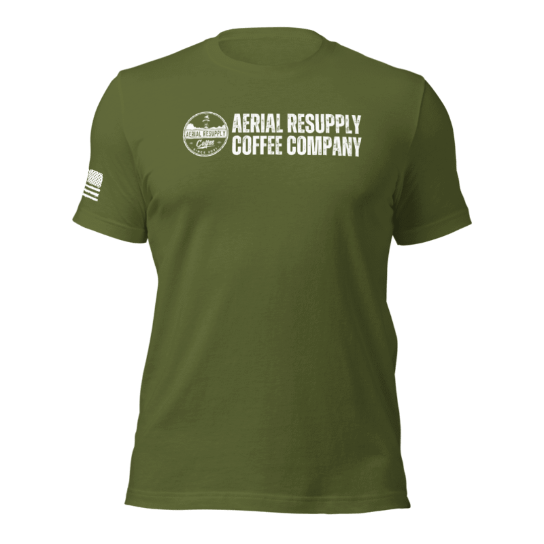 Aerial Resupply Coffee Company Logo Tshirt premium bella canvas military green front 