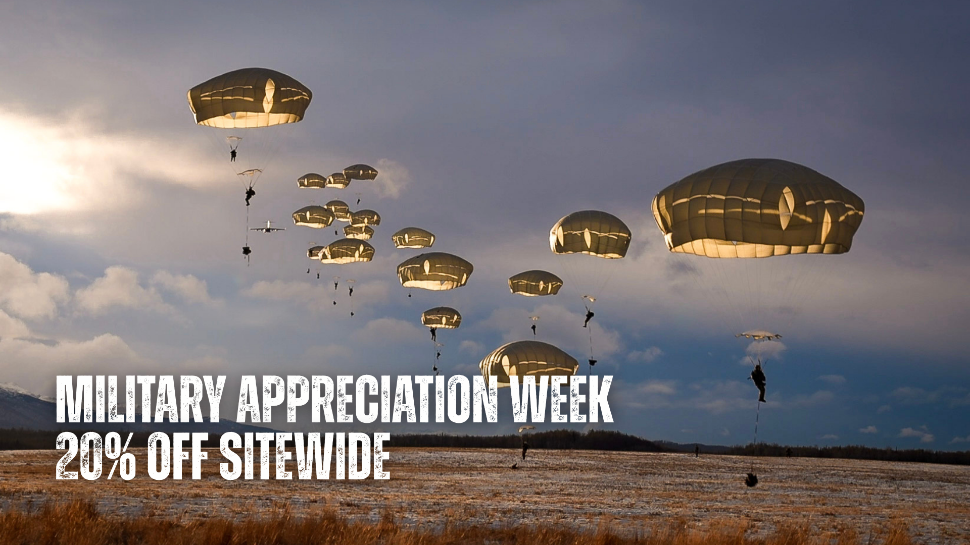 Army parachutes falling from the sky
