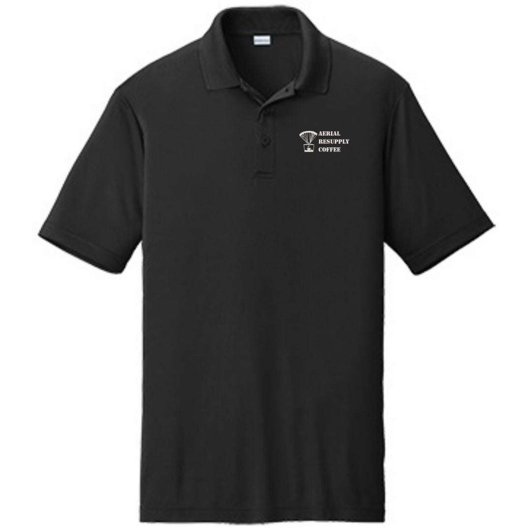 Aerial Resupply Coffee embroidered logo polo shirt spectre black veteran owned