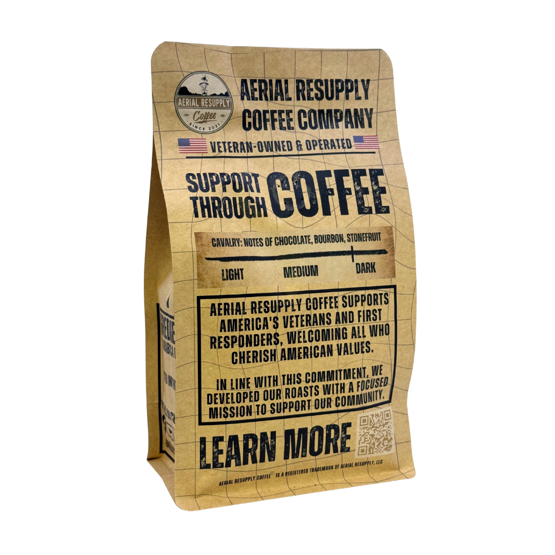 Aerial Resupply Coffee Company coffee bag on a white background