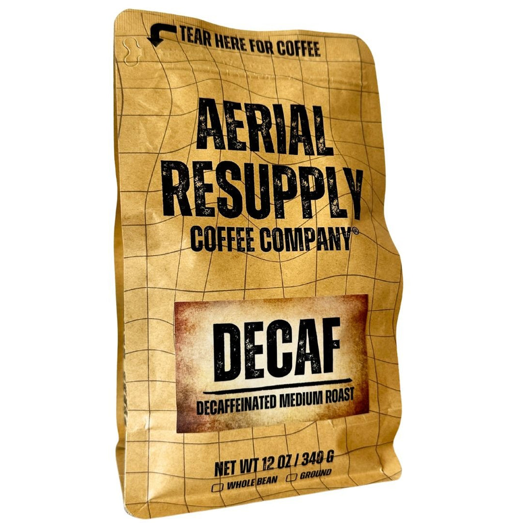 Decaffeinated Medium Roast Whole Bean and Ground Coffee Aerial Resupply