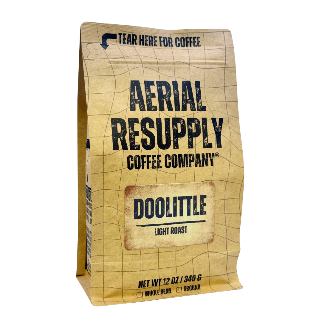 Coffee bag from Aerial Resupply Coffee Company on a white background