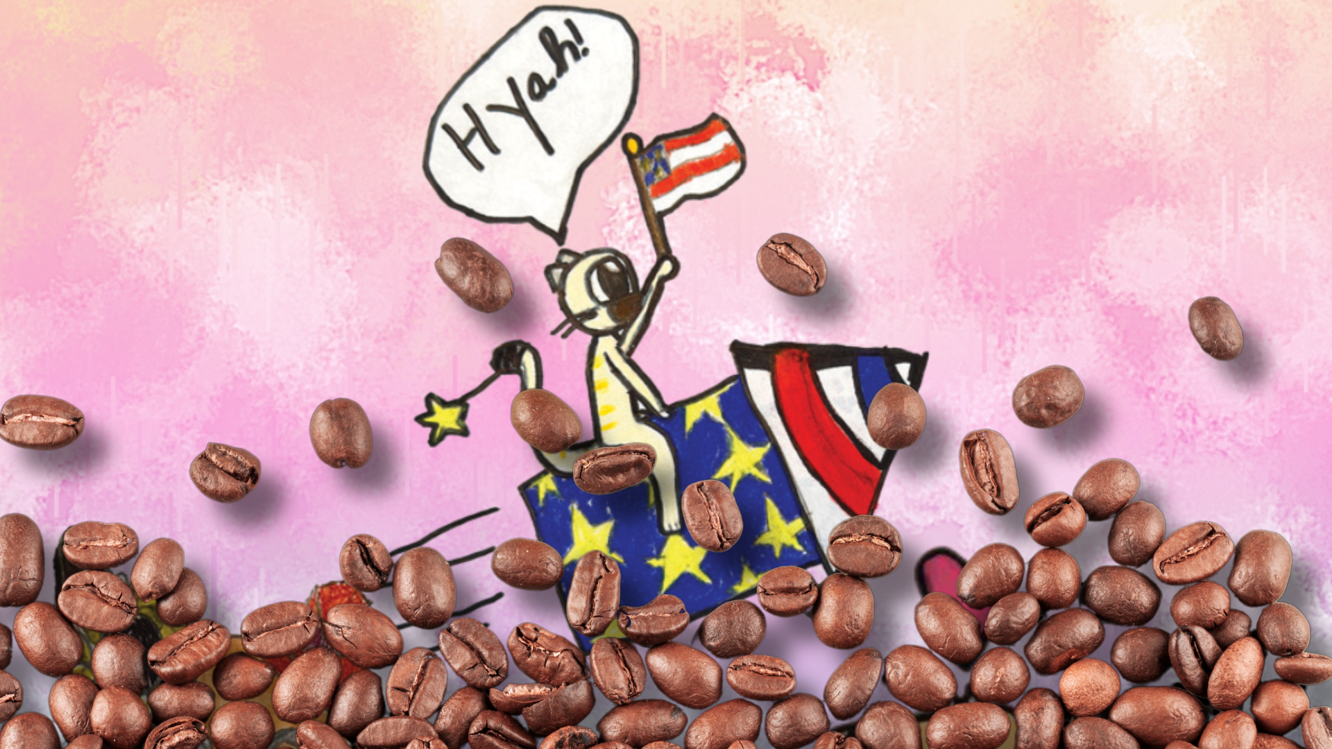 Freedom Kitty Chocolate Cherry Amaretto Flavored Coffee banner whole bean and ground coffee.