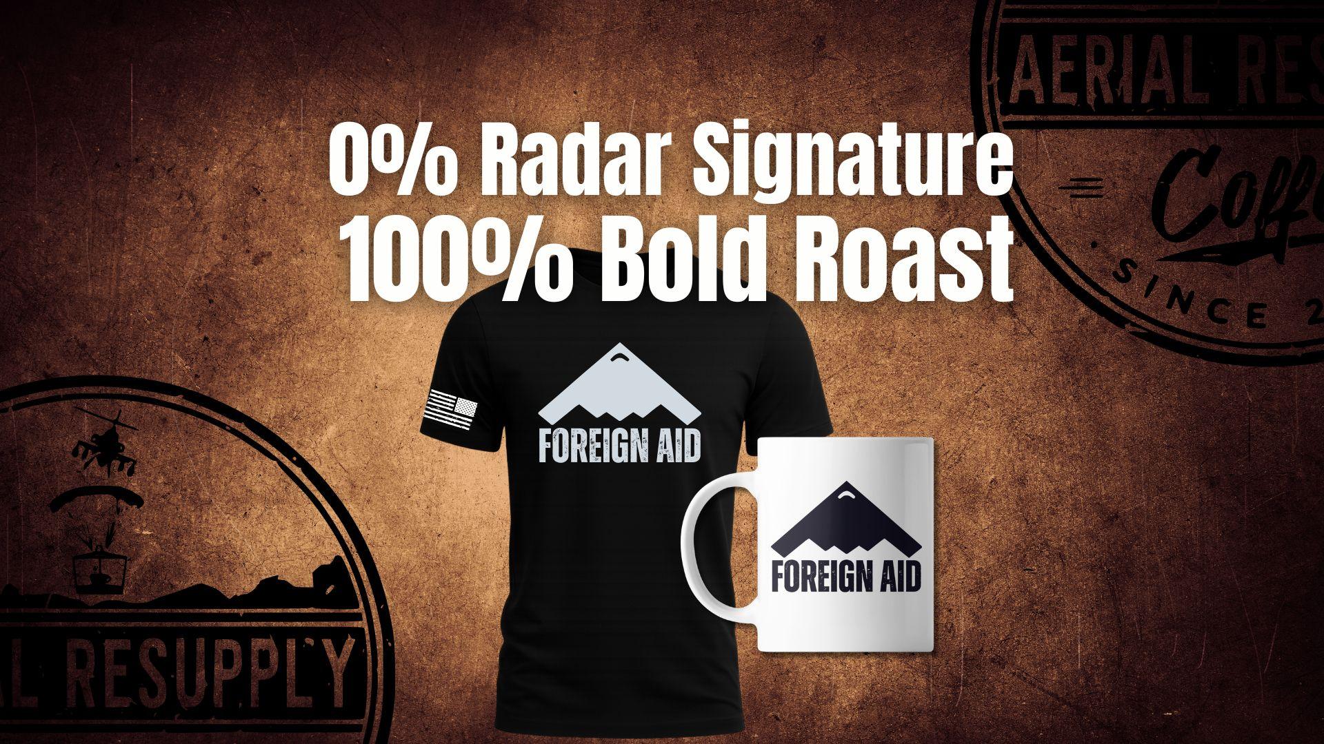 Black shirt and white mug with designs on a tan background