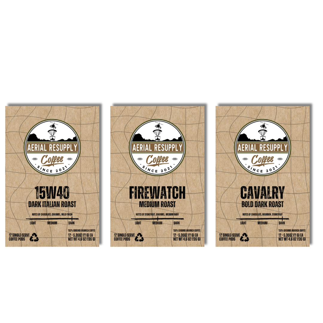 three boxes of coffee as part of the mission essential pack