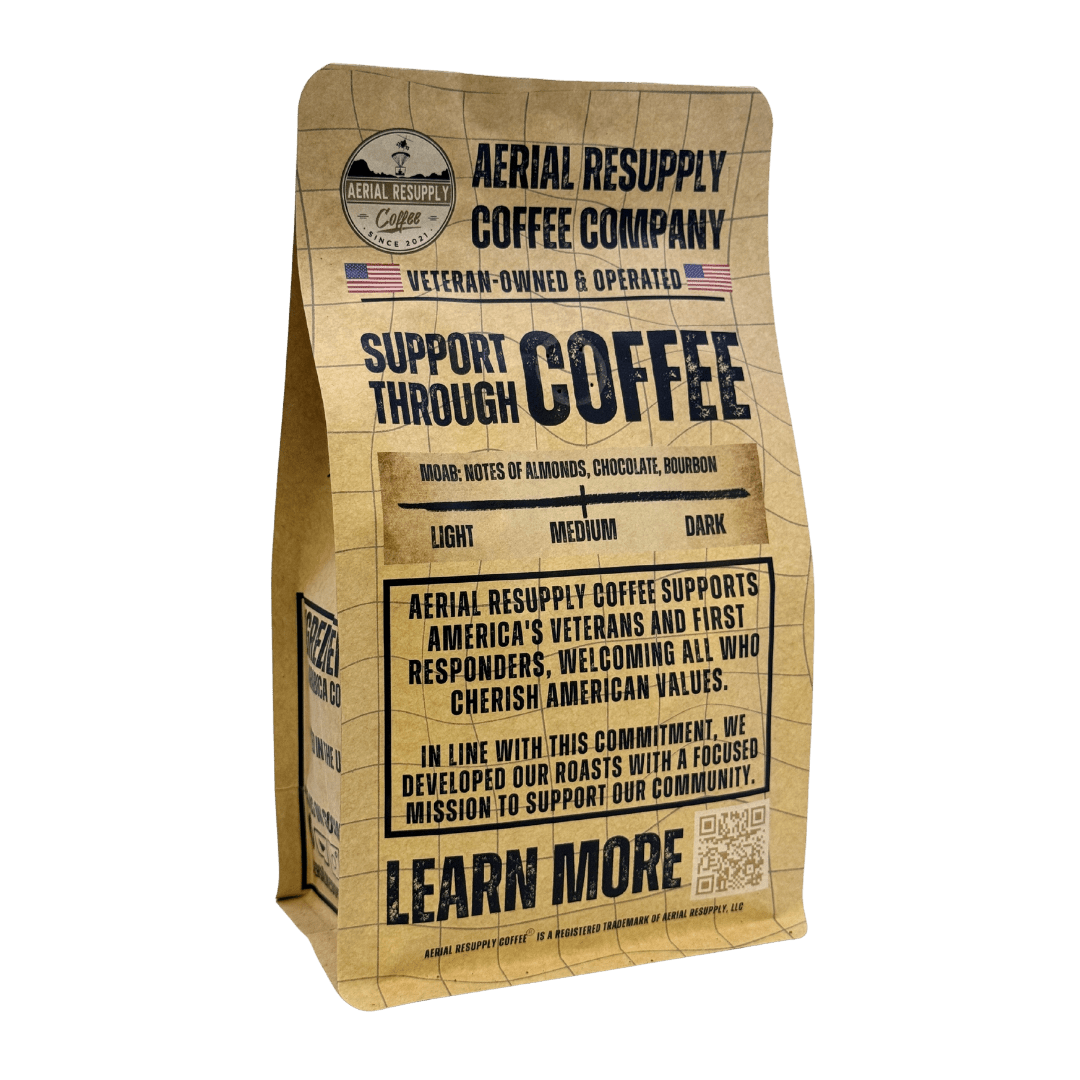 Aerial Resupply Coffee Company coffee bag on a white background