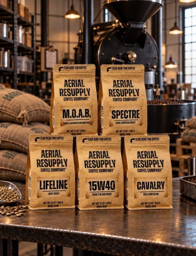 Bags stacked in the roastery