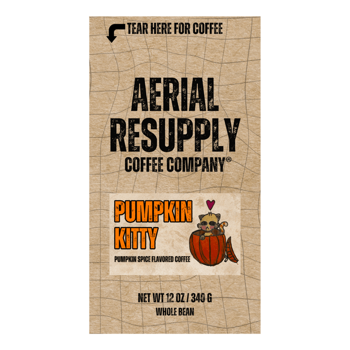 Pumpkin Spice Pumpkin Kitty flavored coffee aerial resupply coffee whole bean and ground premium and gourmet coffee for sale online and in charlottesville virginia