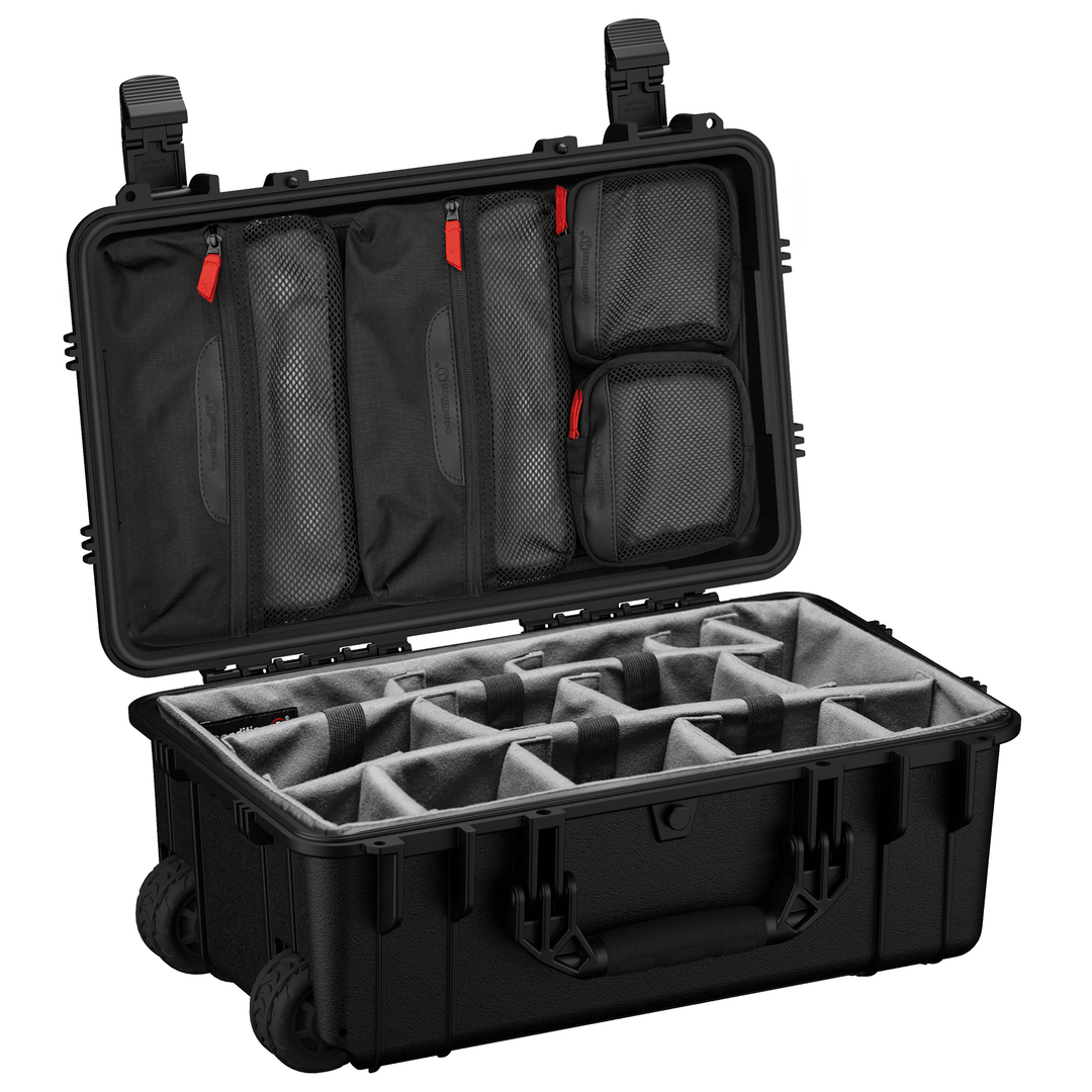 Black Condition 1 #300 carry on camera case open with padded dividers and lid organizer