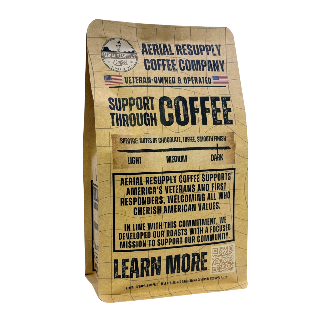 Coffee bag from Aerial Resupply Coffee Company on a white background