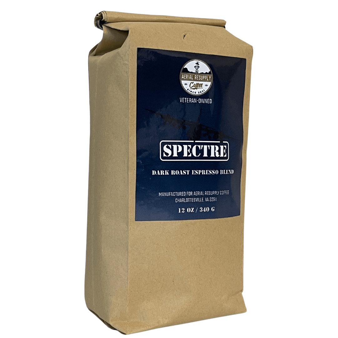 Spectre Dark Espresso roast premium whole bean and preground five pound bulk coffee. Roasted in Charlottesville Virgina