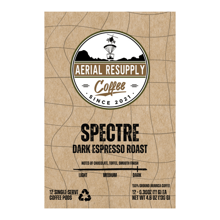 Spectre Dark Espresso Roast premium K-cups single serving pods from Aerial Resupply Coffee buy now online