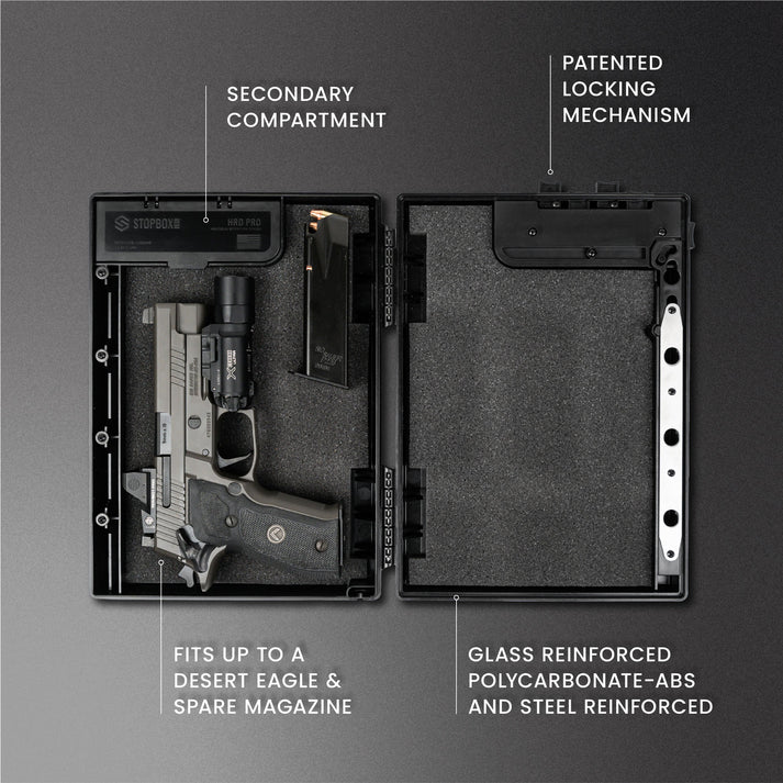 StopBox Pro Compact Gun Safe details and box information