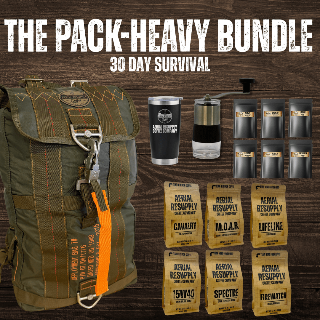ARC backpack pallet of whole bean coffee grinder tumbler and sampler