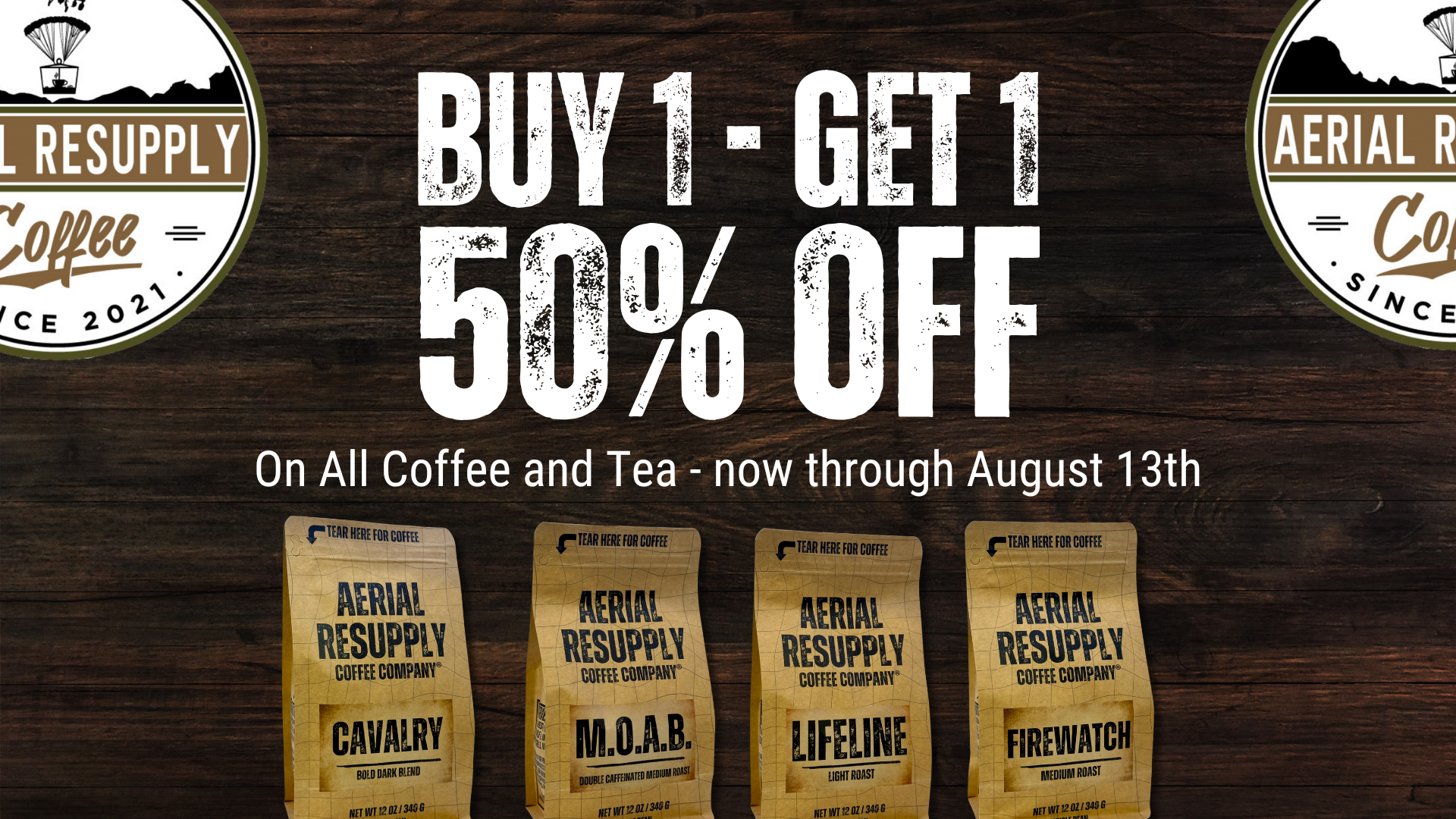 buy 1 get 1 free at aerial resupply coffee webbanner